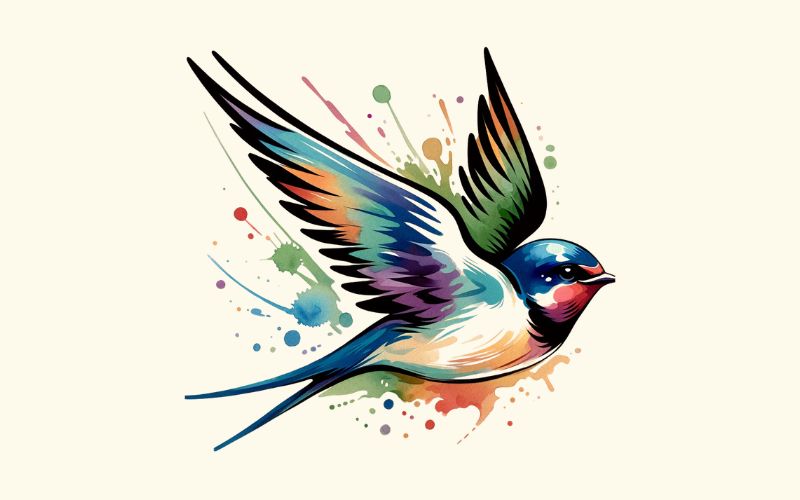 A watercolor style swallow tattoo design. 