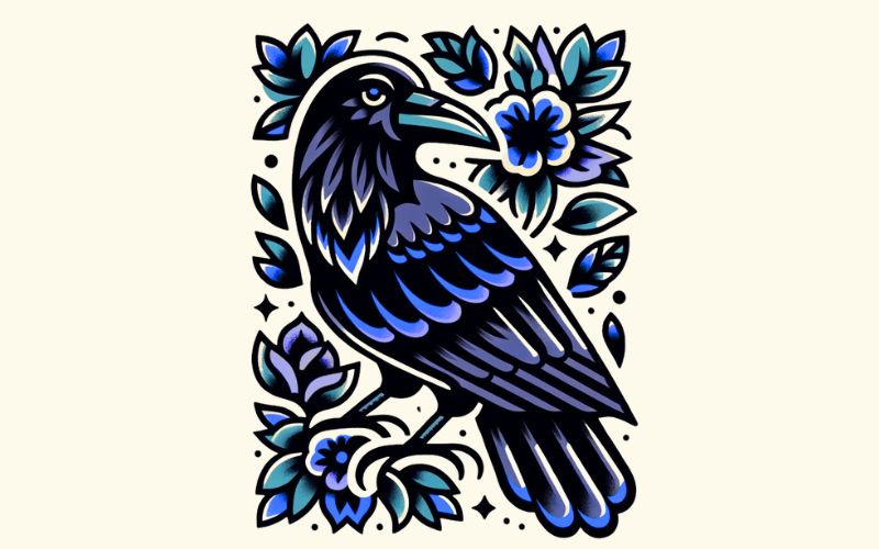 A traditional style raven tattoo design.