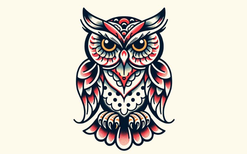 An American traditional style owl tattoo design.