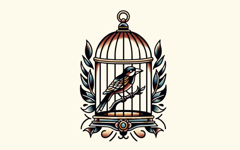 A traditional style birdcage tattoo design.