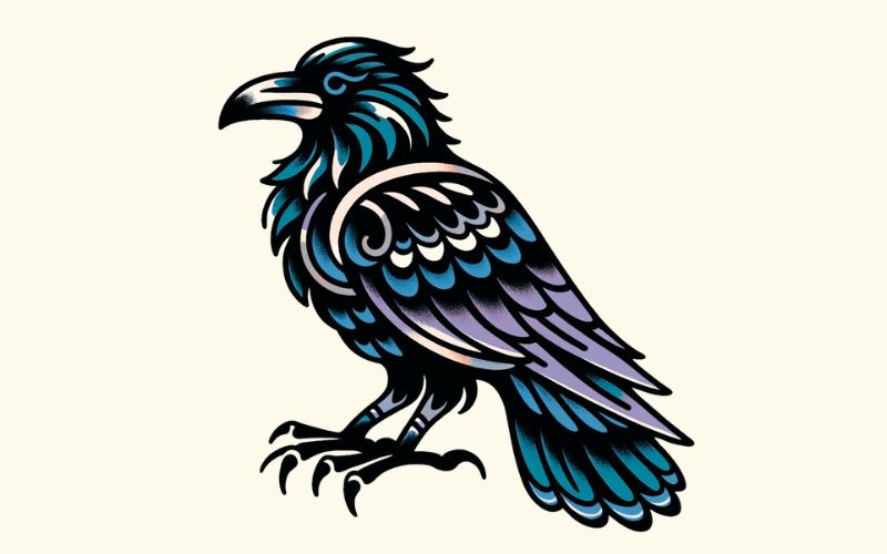 A traditional raven tattoo design.