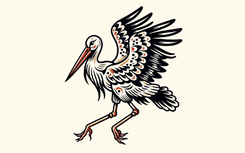 A traditional style stork tattoo design.
