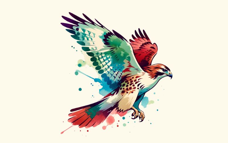 A watercolor style hawk tattoo design.