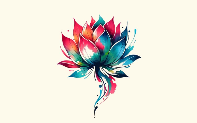 A watercolor style lotus tattoo design. 