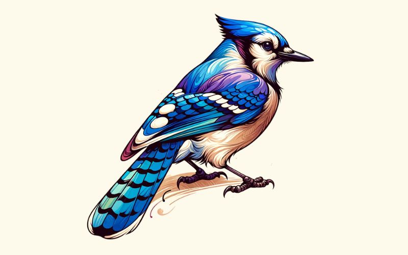 A watercolor style blue jay tattoo design. 