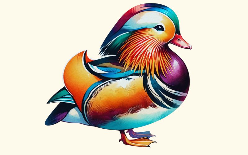 A watercolor style Chinese Mandarin duck tattoo design.