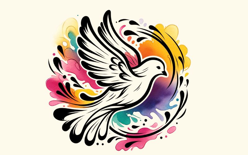A watercolor style dove tattoo design.
