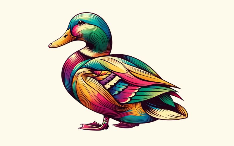 Un dessin de tatouage de canard de style aquarelle.