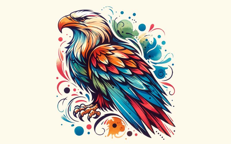 A watercolor style eagle tattoo design. 
