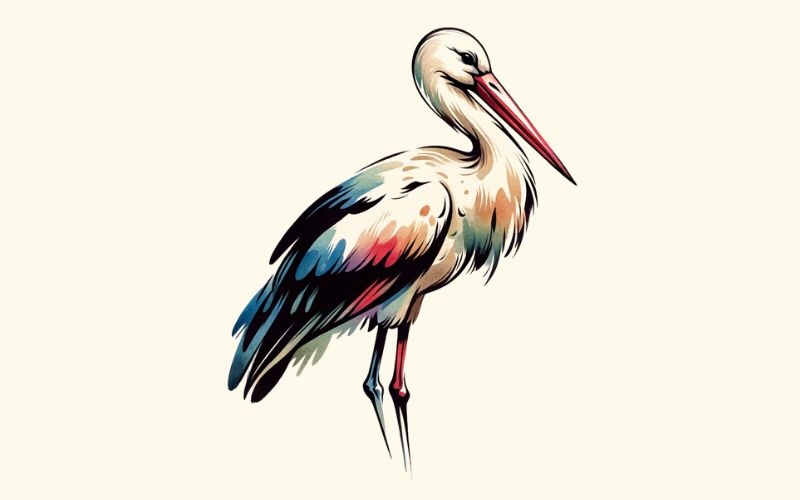 A watercolor style stork tattoo design.
