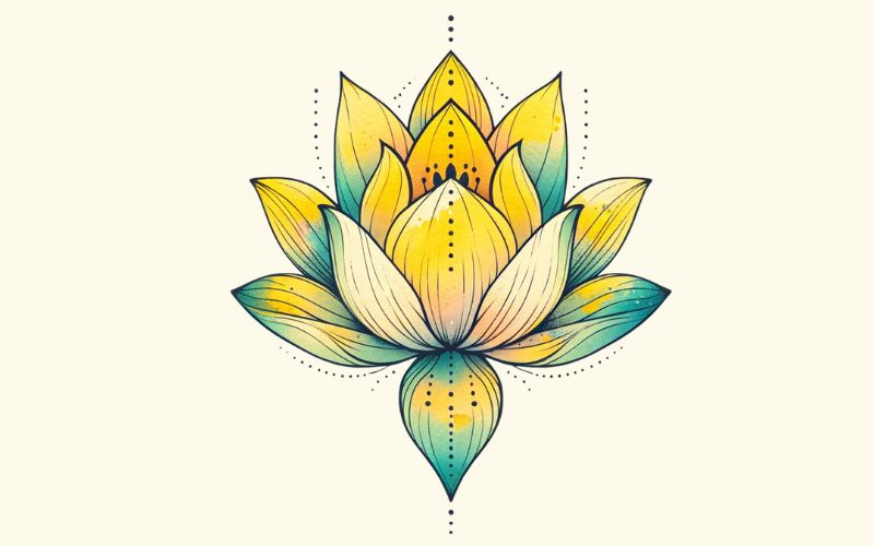 A watercolor style yellow lotus tattoo design. 