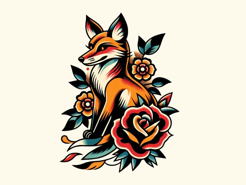 A traditional American style fox tattoo design. 