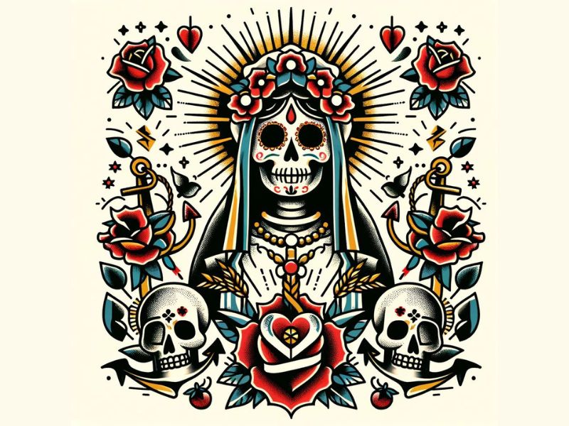 An American Traditional style Santa Muerte tattoo design. 