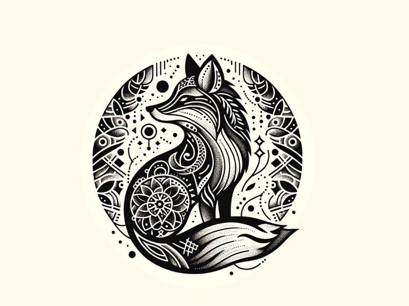 A blackwork style fox tattoo design. 