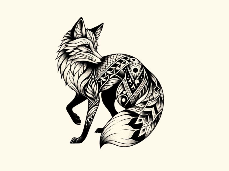 A blackwork style fox tattoo design. 