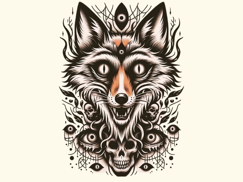 A horror fox tattoo design. 