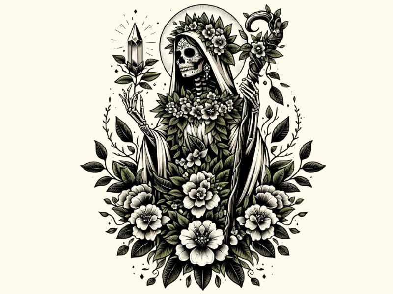 A Santa Muerte guardian tattoo design.
