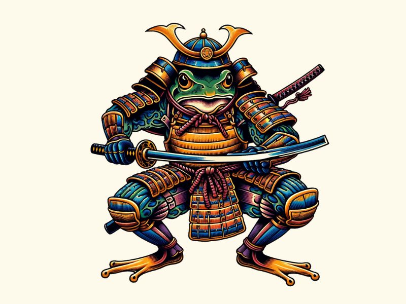 A Japanese frog samurai tattoo design.