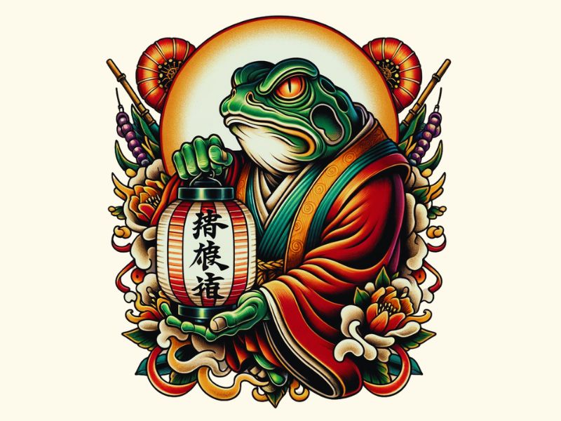 A Japanese frog and lantern tattoo design.