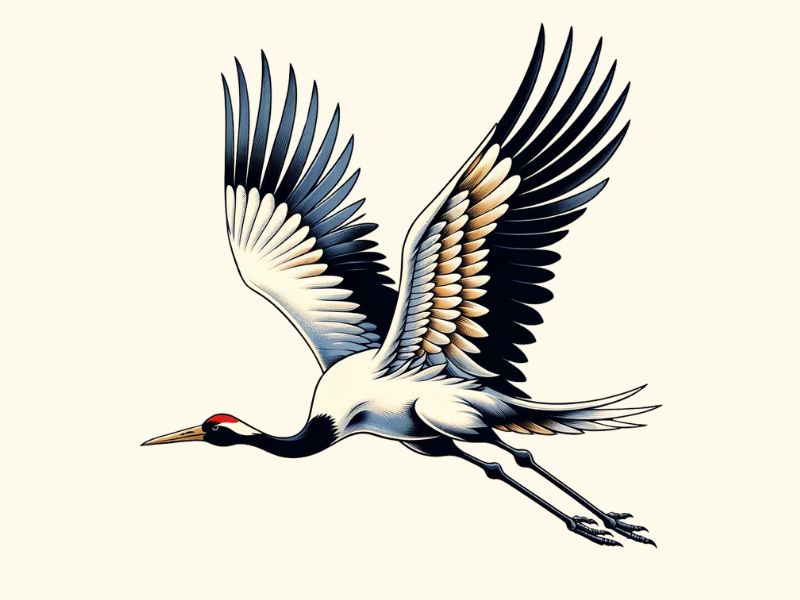 A Kanō-e design Japanese crane tattoo.