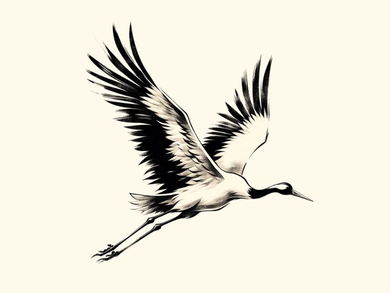 A Sumi-e design Japanese crane tattoo.