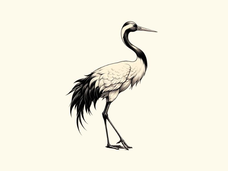A Tebori style Japanese crane tattoo.