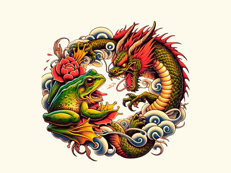 A Japanese frog and dragon tattoo design.