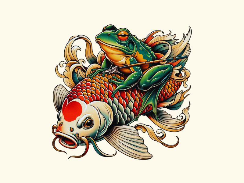 A Japanese frog and koi fish tattoo design.