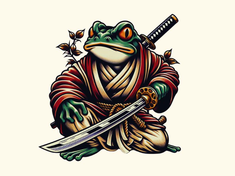 A Japanese frog and Japanese Katana tattoo design.