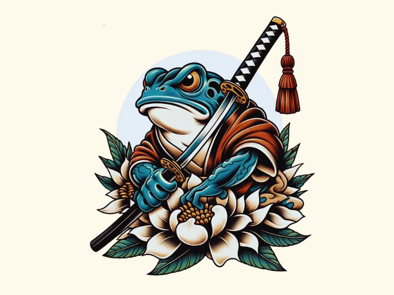 A Japanese frog and sword tattoo design.