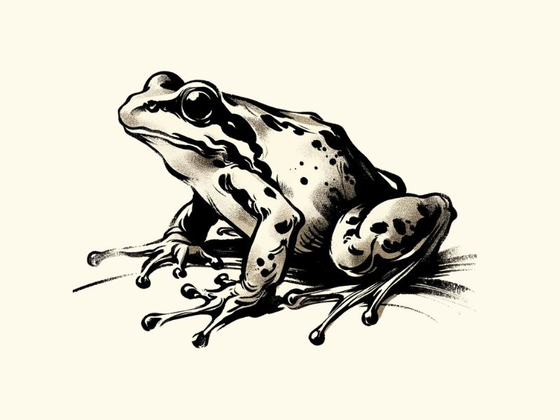 A Sumi-e style Japanese frog tattoo design.