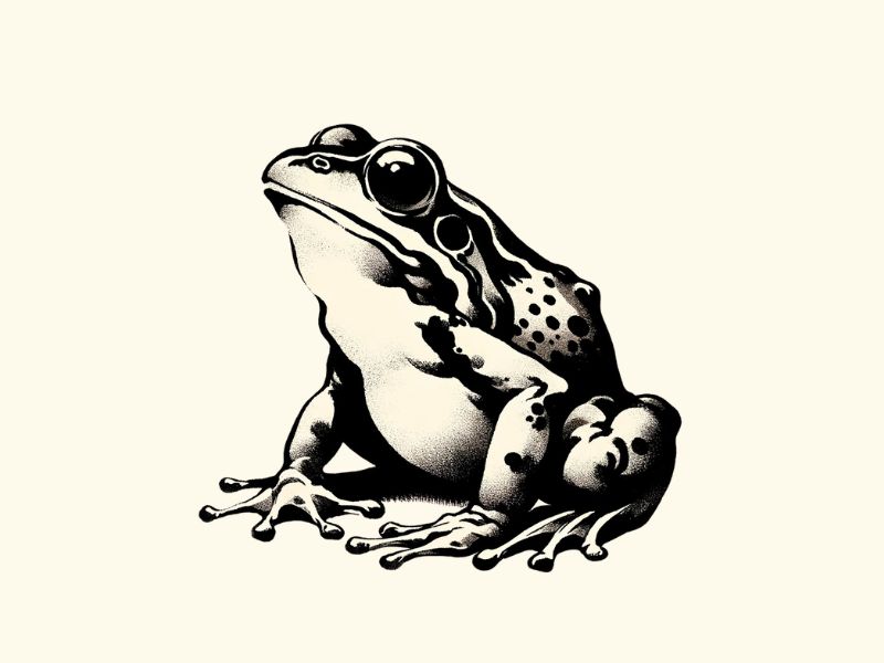 A Sumi-e style Japanese frog tattoo design.