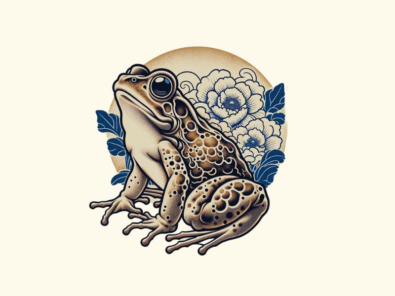 A Ukiyo-e style Japanese frog tattoo design.