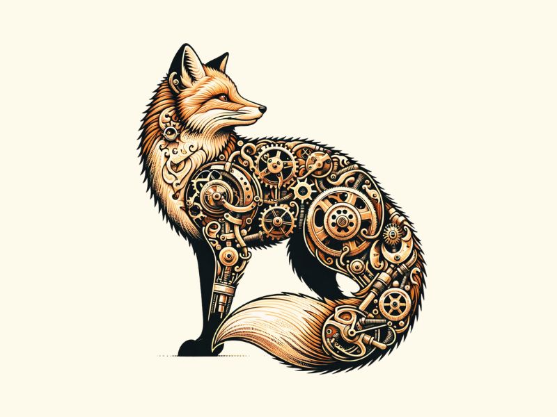A steampunk fox tattoo design. 