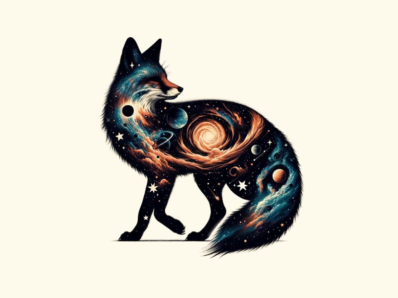 A cosmic universe fox tattoo design.