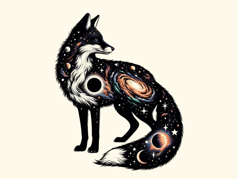 A cosmic fox tattoo design.