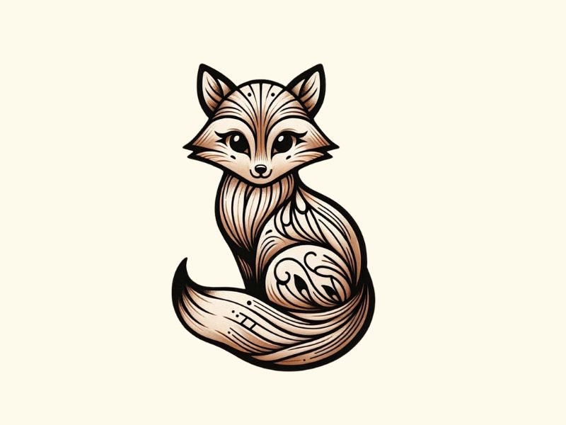 A simple minimalist style fox tattoo design. 
