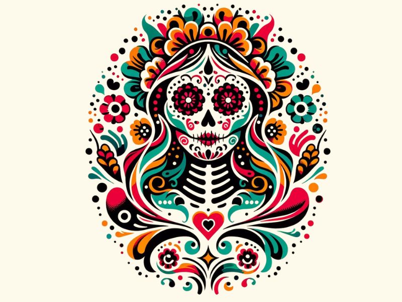 A Mexican folk art style Santa Muerte tattoo design.