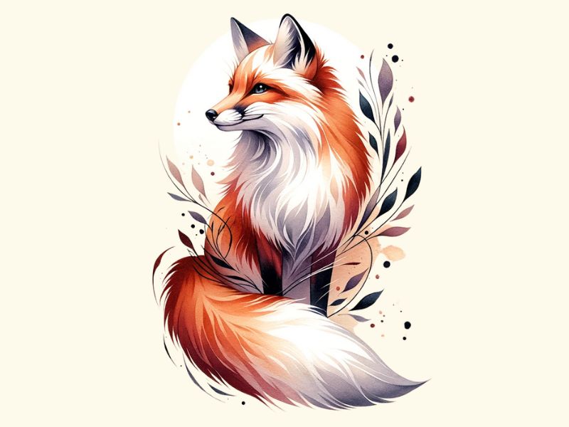 Watercolor fox tattoo design. 
