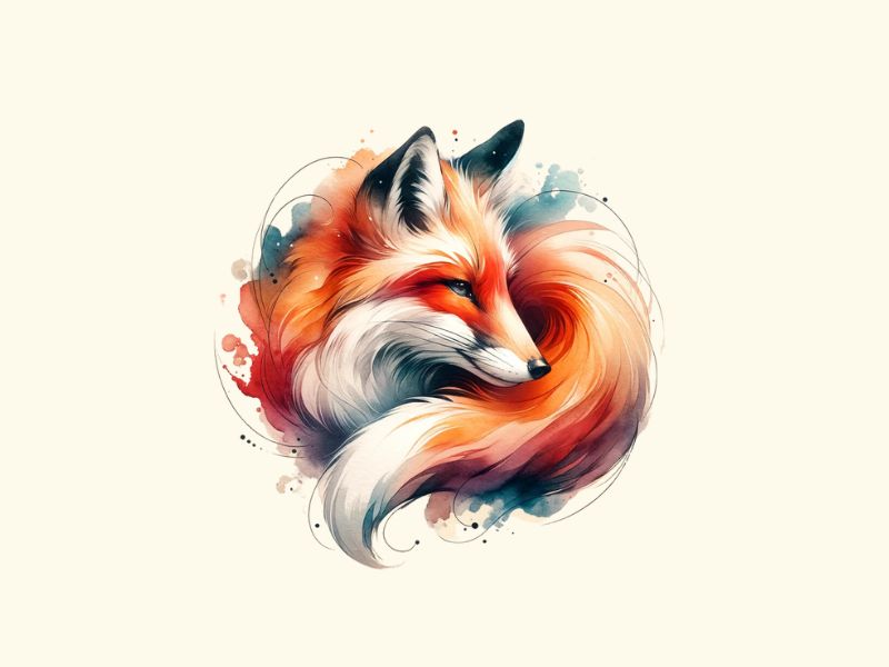 A watercolor fox tattoo design.