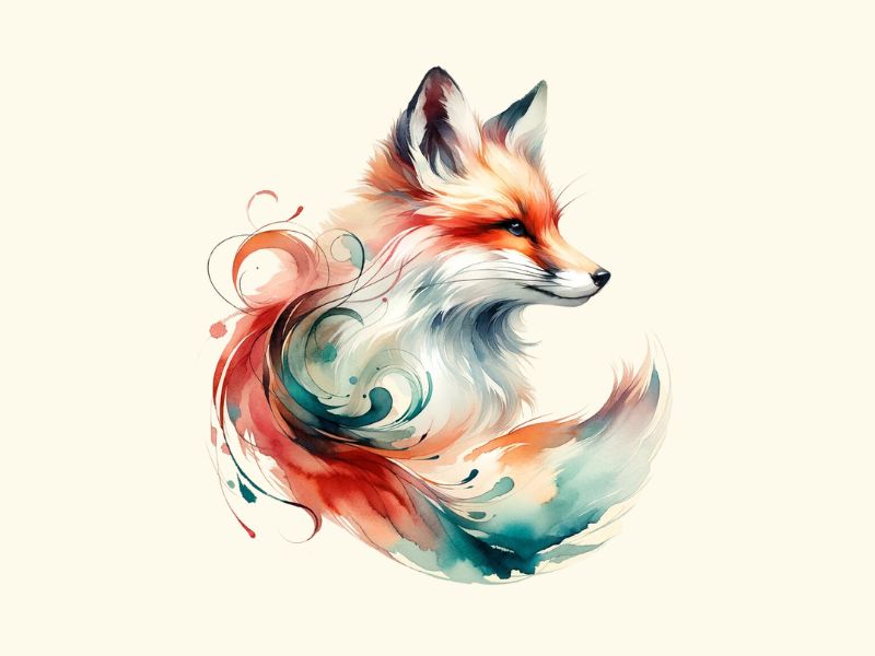 A watercolor fox tattoo design. 