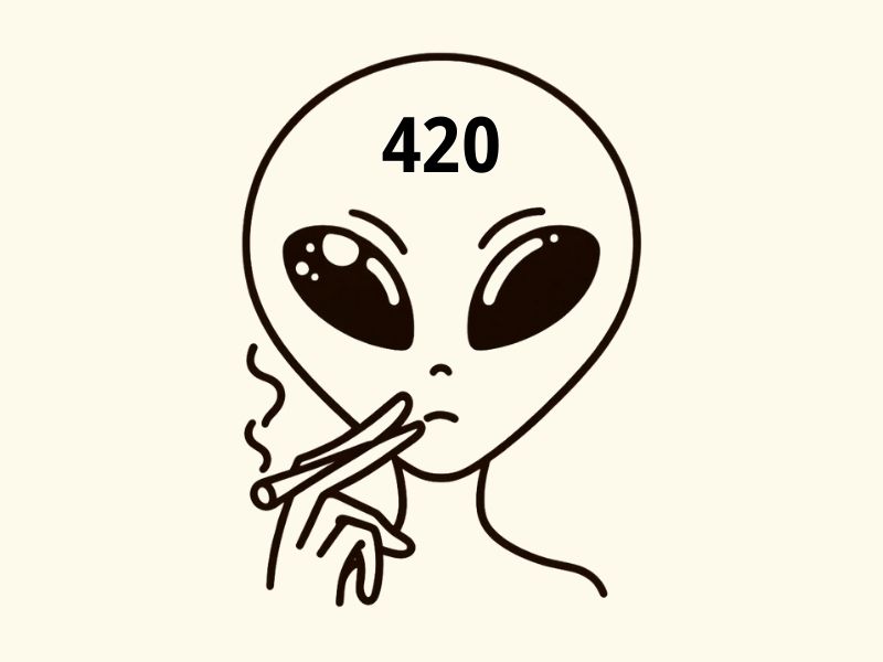 Smoking alien with a 420 on its forehead