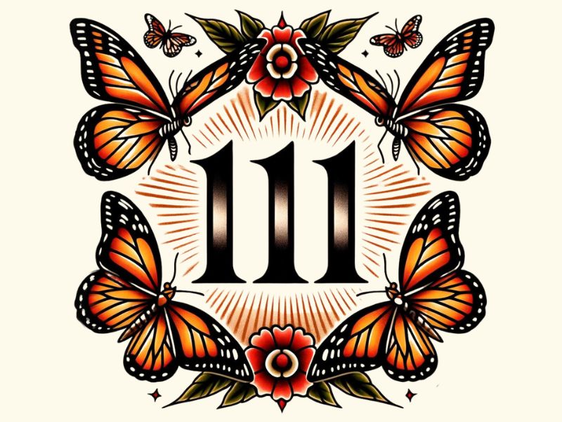 An American Traditional style Monarch butterfly 111 tattoo design. 