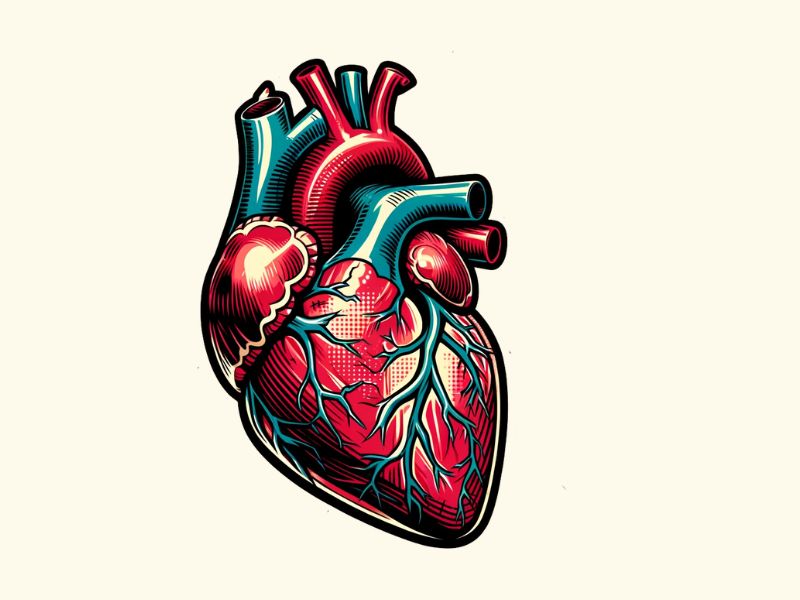 A comic book style anatomical heart tattoo design. 