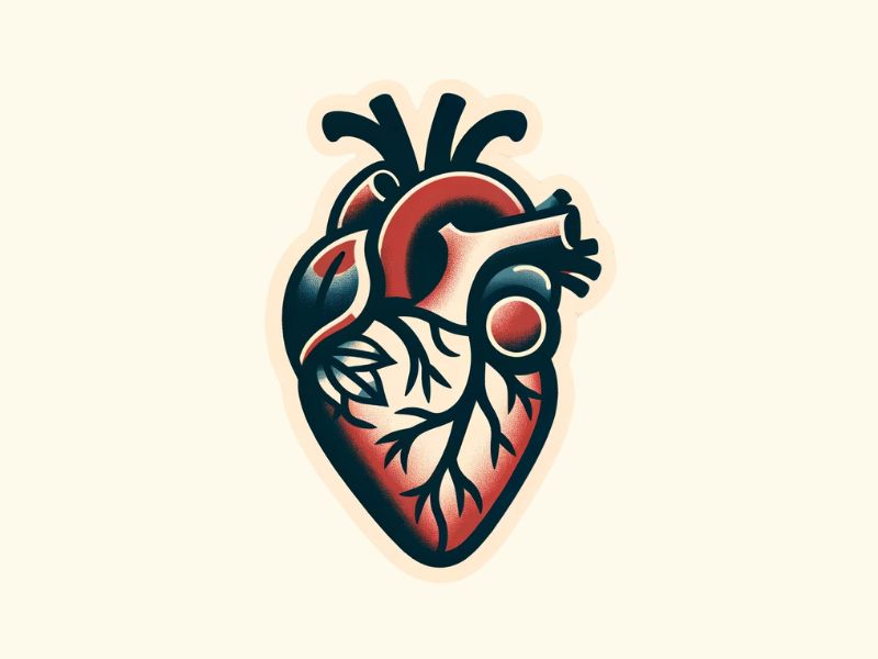 A minimalist style anatomical heart tattoo design.