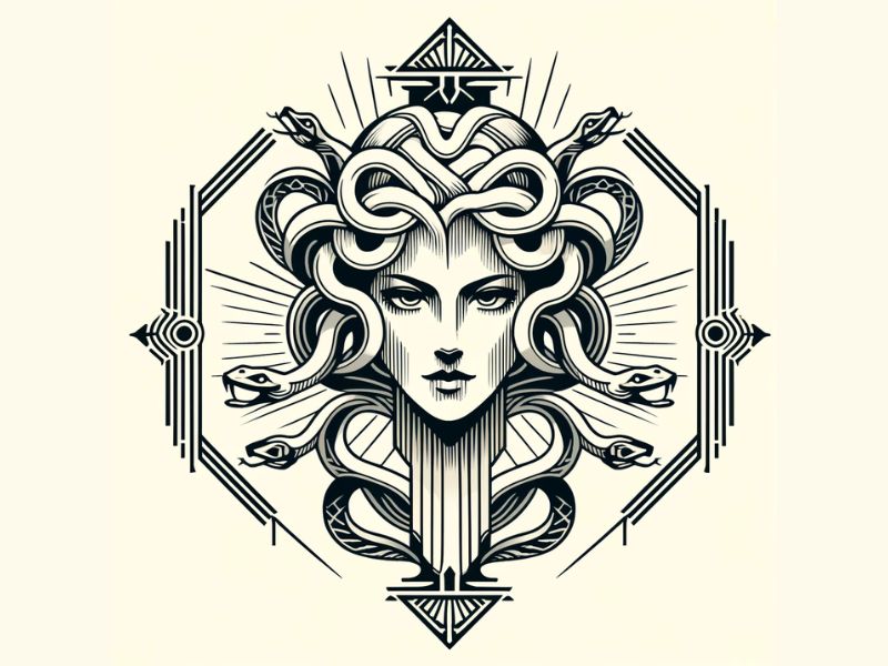 An Art-Deco Medusa tattoo design. 