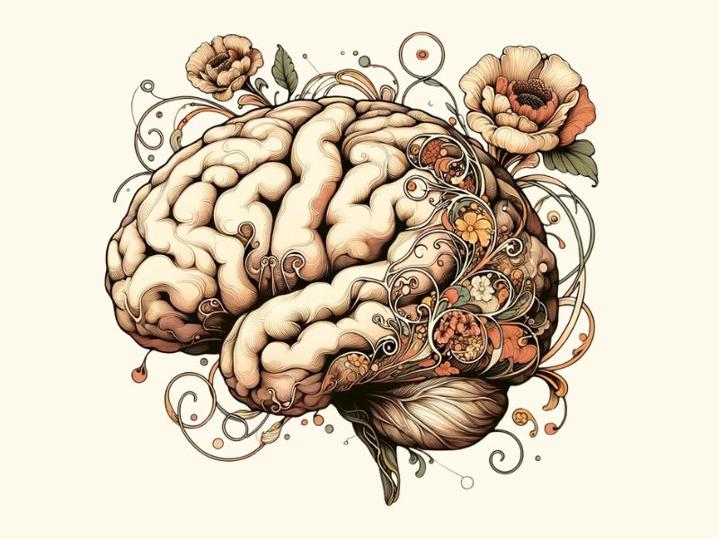 An Art Nouveaux style brain tattoo design. 
