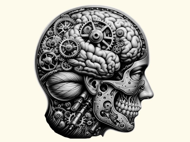 A biomechanical style brain tattoo design. 
