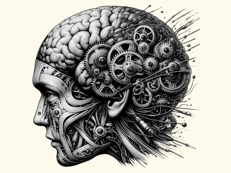 A biomechanical brain tattoo design. 