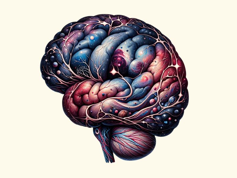 A cosmic style brain tattoo design. 